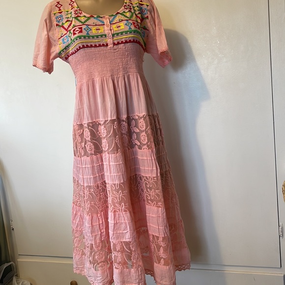 ROYAL MODA. Peach 🍑 color Embroidered, lace, buttons, Womens DRESS  size XL - Picture 5 of 16